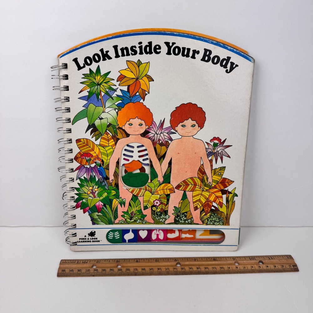 Vtg Hardcover Cardboard Look Inside Your Body Learn Anatomy Kids Spiral Spine